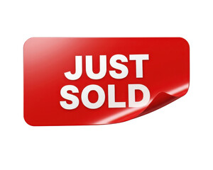 A shiny red just sold sticker indicates a successful transaction isolated on transparent background