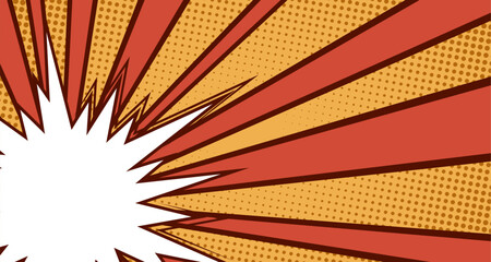 Obraz premium comic book burst background. Modern creative pop art colorful halftone explosion style background
