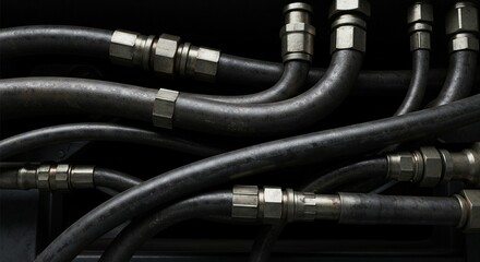 Detailed view of aged hydraulic system pipes with authentic textured wear