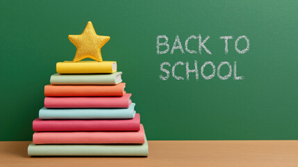 Back to school books classroom educational material cheerful close-up