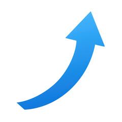 Blue upward curved arrow isolated on transparent background