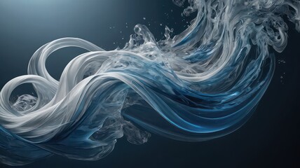 Fototapeta premium Abstract swirling shapes in white and blue tones against a dark gradient background design element
