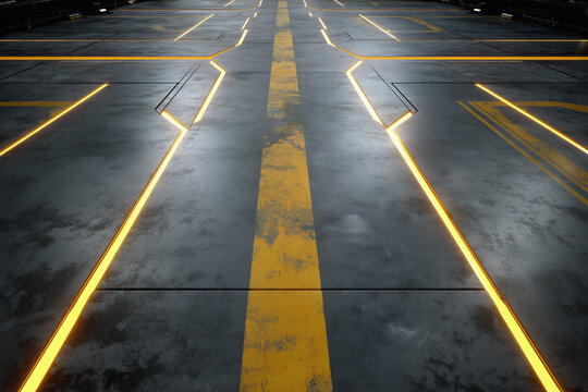 Futuristic Metal Corridor with Illuminated Floor Panels