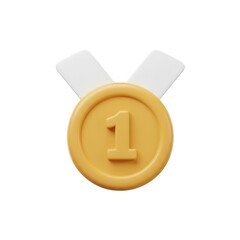 Golden First Place Medal With Ribbon On Transparent Background