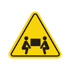 Yellow triangular warning sign with two figures lifting a heavy box