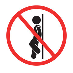 No leaning sign with red circle and slash over figure against a wall