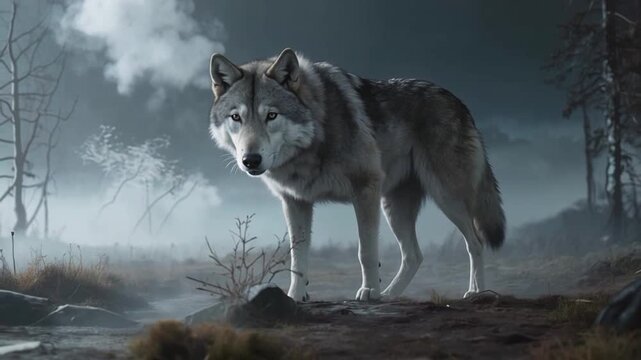 Lobo caminando en el bosque 