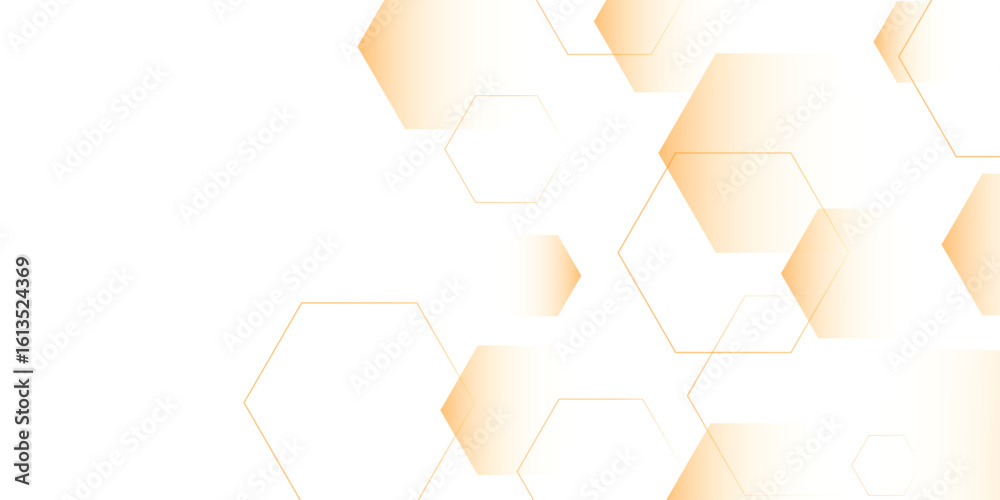 Wall mural white and orange technology hexagonal abstract background. abstract 3d hexagonal background with sha