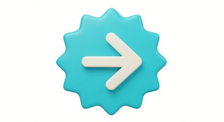 Turquoise icon of a white arrow pointing right in a stylized 3D rendering against a blank backdrop.
