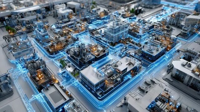 Smart City Blueprint: A futuristic depiction of an interconnected smart city, with glowing digital infrastructure overlaying a sprawling urban landscape. This image evokes innovation and progress.