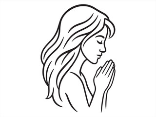 Praying Woman Silhouette – Spiritual Female in Black and White Profile Art