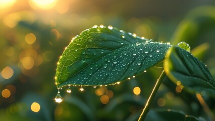"Golden Hour Dew on Leaf &ndash; Cinematic Nature Close-Up"
