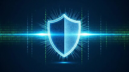 Cyber Security Shield Animation with Binary Code Background - Powered by Adobe