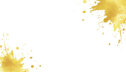 Gold foil splatter art with elegant brush stroke design on white paper background