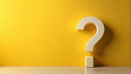 A large question mark stands against a vibrant yellow background, symbolizing inquiry, uncertainty, and the pursuit of knowledge.