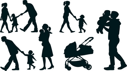 Family Silhouette Vector Pack – Parents and Kids in Everyday Moments