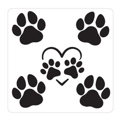 Fototapeta premium Cat and dog paw heart silhouette vector illustration