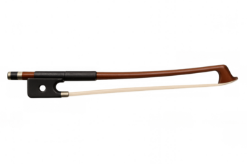 Studio shot of a violin bow with its horsehair, featuring a transparent background for easy integration into projects