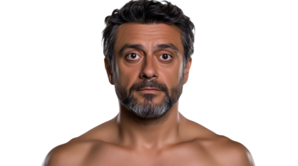 Middle aged man with gray hair and beard on transparent background