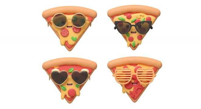 Cartoon pizza slices with sunglasses