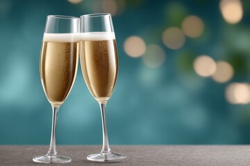 Elegant champagne toast with two flutes against blurred background