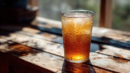 Iced drink on wooden table