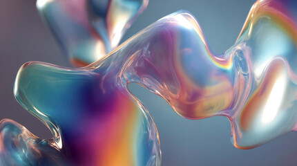 Abstract 3D fluid background with iridescent holographic shapes in pastel colors. Vibrant and dynamic digital texture for design, tech, or creative visuals