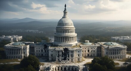 Obraz premium Post Apocalyptic United States Capitol Building Ruined Cityscape