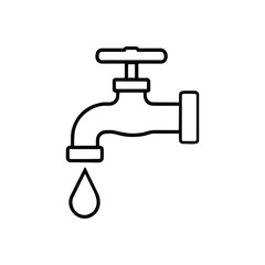 Water Tap Icon with Drip for Plumbing and Water Supply