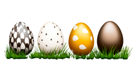 Colorful eggs on grass with a clear background