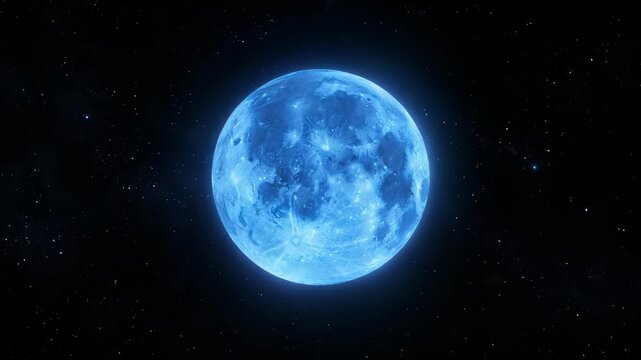 Celestial moonlit sphere a majestic close-up captures a radiant blue tinged sphere, evoking tranquility and wonder against a starlit cosmic expanse. 