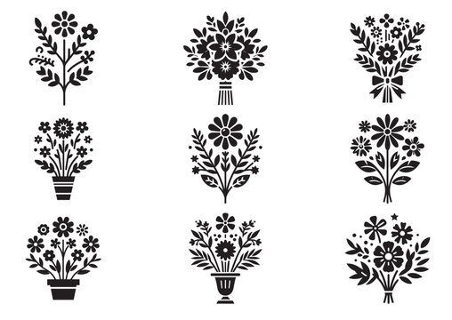 Flower bouquet silhouette vector illustration Set