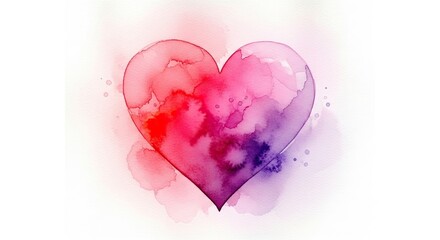 Fototapeta premium Vibrant watercolor heart art in shades of red, pink, and purple, perfect for romantic designs, love concepts, or Valentine's Day themes