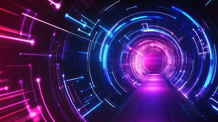 Obraz premium Neon tunnel digital technology background