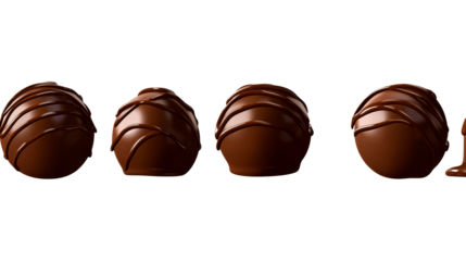Glossy chocolate truffles on a clear background