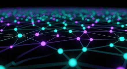 Abstract digital network with glowing nodes and connecting lines, representing data flow, modern technology, and connectivity in cyberspace