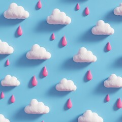 Clouds and pink rain. Cute pattern for kids. Weather theme. Baby shower decoration
