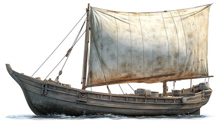 Detailed illustration of an aged wooden sailing vessel.