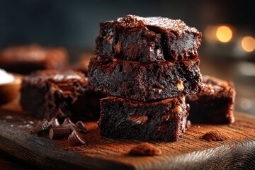 Delicious Chocolate Brownies Stacked High.