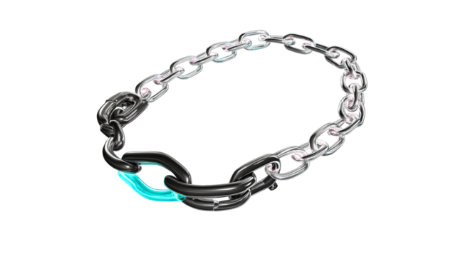 Unique design of a multi colored chain link on transparent background