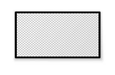 Realistic TV screen PNG. Modern stylish LED LCD panel. Large computer monitor display mockup. Blank TV template. Vector illustration of a plasma TV monitor on a transparent background.