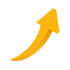 Golden arrow pointing upwards isolated on transparent background