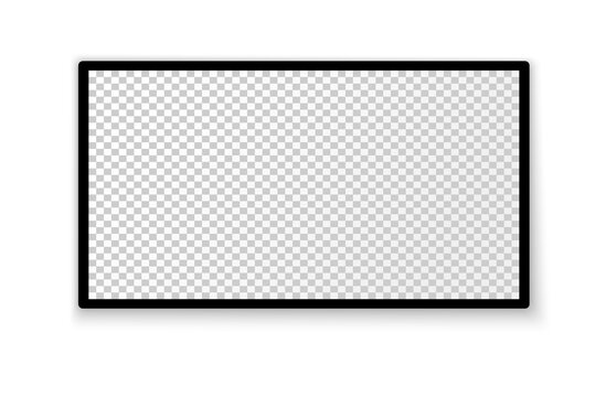 Realistic TV screen PNG. Modern stylish LED LCD panel. Large computer monitor display mockup. Blank TV template. Vector illustration of a plasma TV monitor on a transparent background.