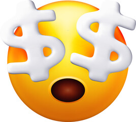 3D Surprised Emoji with Dollar Signs Expression