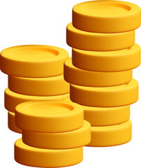Stack of 3D Yellow Coins in a Pile