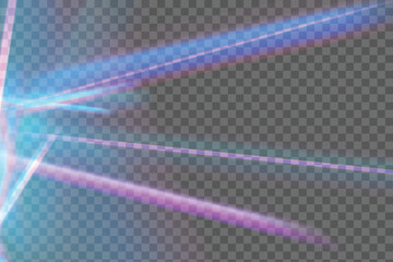 Rainbow light rays, lens flare, reflection effect from crystal, glass or gem. Vector realistic illustration set of light leak effect with spectrum glare, prism refraction, lens flare 