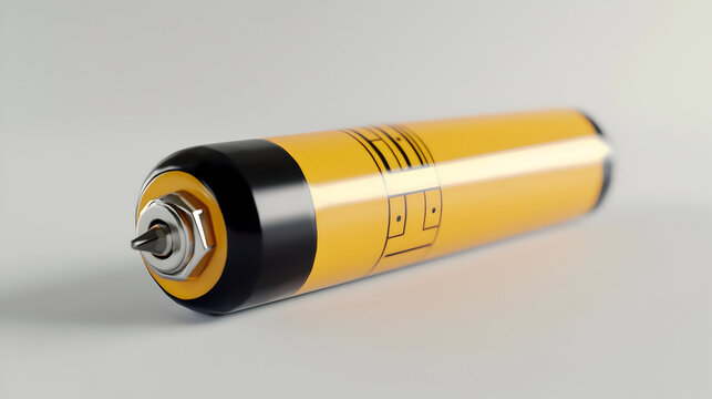 Yellow cylindrical tool with a metal tip,  graphic design,  industrial look