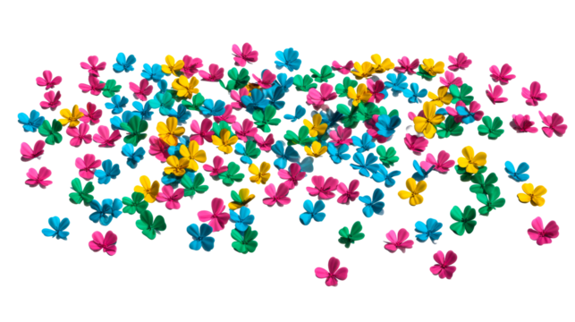 Colorful floral shapes scattered on a transparent background
