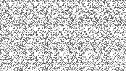Seamless pattern of abstract shapes with black outlines on a white background repeating endlessly