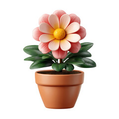 Pink flower in terracotta pot isolated on transparent background